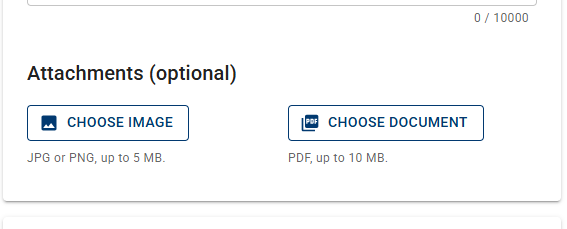 A dialog box showcasing the image and document attachment inputs