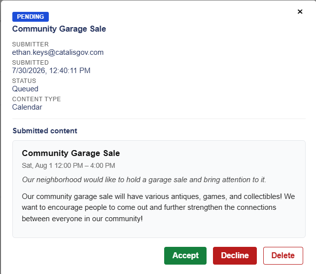 A pending suggestion that is awaiting to be accepted or declined by the site administrator.